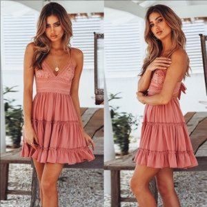Those Summer Nights Pink Open Back Mini Dress NWT